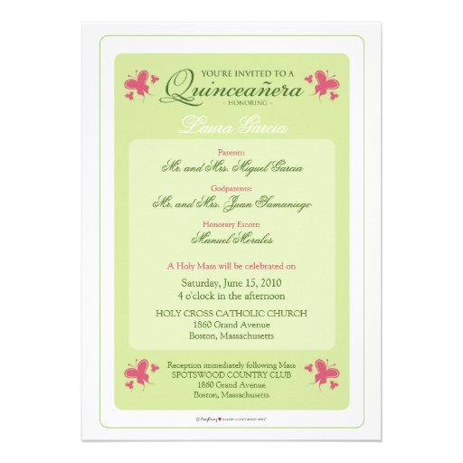 Sweet Butterflies Quinceanera Invitation (sage)
