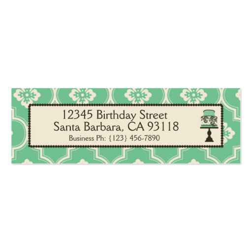 Sweet Cake Skinny Business Card Teal (back side)