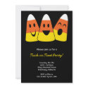 Sweet candy corn trio trick or treat Halloween invitation