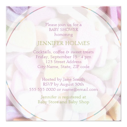 Sweet Candy Hearts Neutral Baby Shower invitation