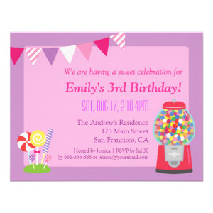 Sweet Candy Purple Birthday Party Invitation