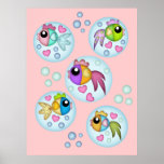 Sweet cartoon Bubble Fish poster