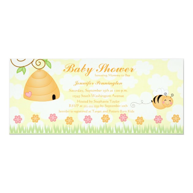 Sweet cartoon bumble bee baby shower invitation