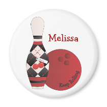 Sweet Cherry Argyle Bowling Design magnets