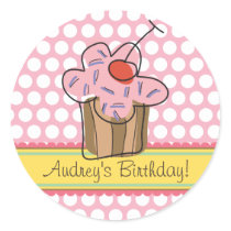 Sweet Cherry Cupcakes Birthday Gift Label Sticker