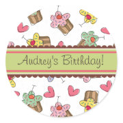 Sweet Cherry Cupcakes Birthday Gift Label Sticker sticker