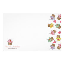 Sweet Cherry Cupcakes Confectionery Bakery Cute Customized Stationery