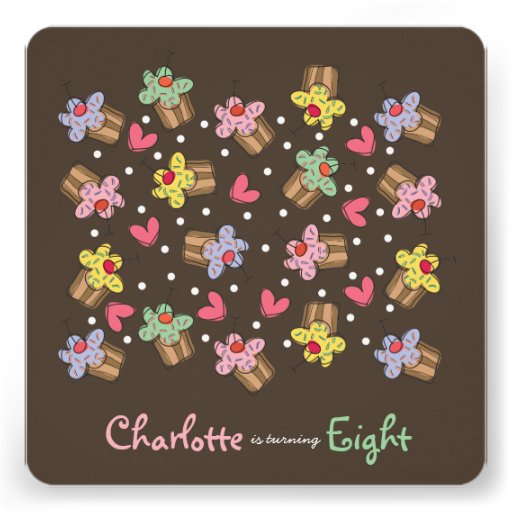 Sweet Cherry Cupcakes Kids Birthday Invitation