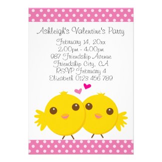 Sweet Chicks in Love Pink Kids Valentines Party Custom Invitations