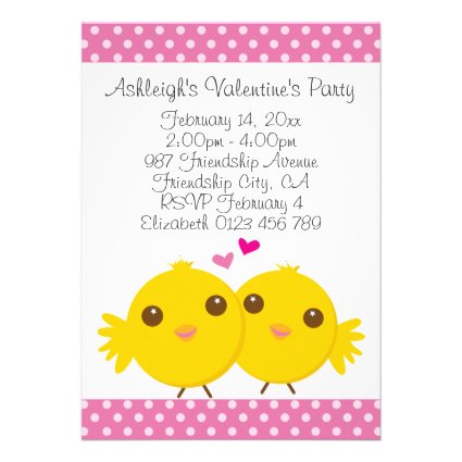 Sweet Chicks in Love Pink Kids Valentines Party Custom Invitations