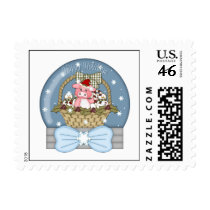 Sweet Christmas Pig in A Basket Snowglobe Postage Stamp