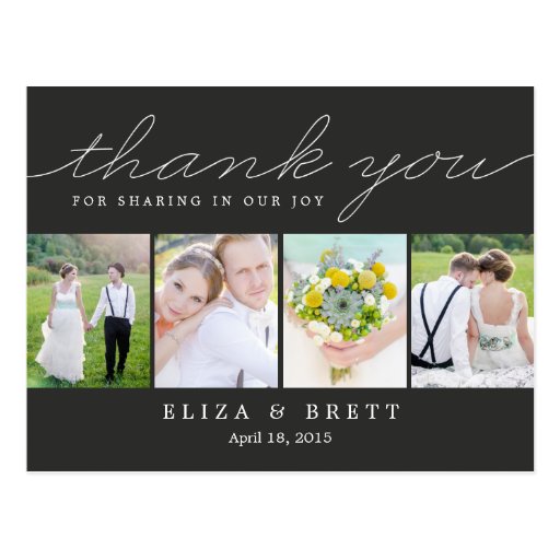 Sweet Collage Wedding Thank You Card Charcoal Postcard Zazzle Sweet Collage Wedding Thank You Card Charcoal Postcard Zazzle