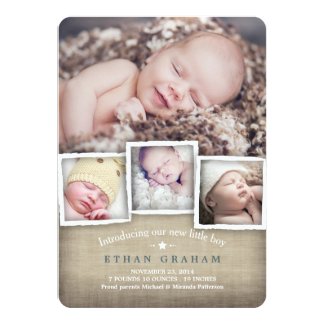 Sweet Country Burlap Baby Boy Birth Announcement
