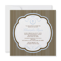 Sweet Cross Blue & Brown Boy Baptism Inviation Custom Invitations