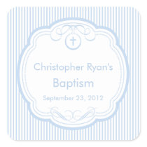 Sweet Cross In Frame Baptism Favor Seal Boy Blue Sticker