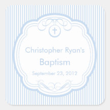 Sweet Cross In Frame Baptism Favor Seal Boy Blue Sticker