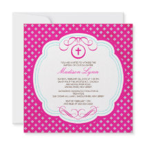 Sweet Cross Pink Baby Girl Baptism Invitation