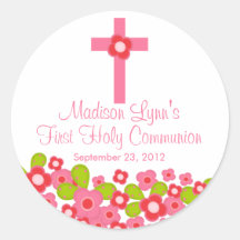 Sweet Cross Pink Floral First Holy Communion Sticker