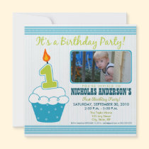 Sweet Cupcake 1st Birthday Party Invitation Aqua invitations