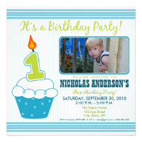 Sweet Cupcake 1st Birthday Party Invitation Aqua