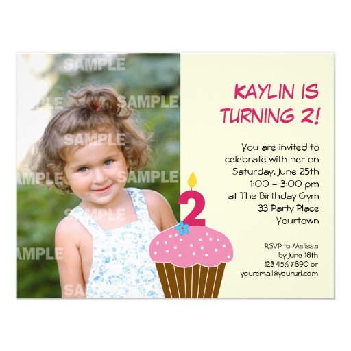 Sweet Cupcake 2nd Birthday Party Invitation