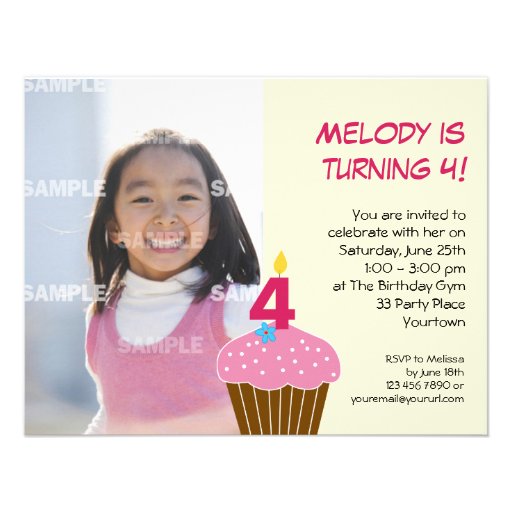 Sweet Cupcake 4th Birthday Party Invitation