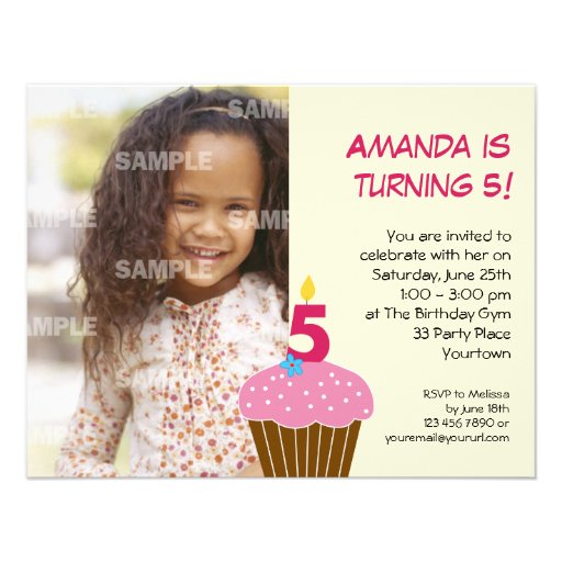 Sweet Cupcake 5th Birthday Party Invitation