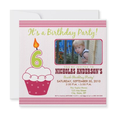 Sweet Cupcake 6th Birthday Party Invitation Pink (10-pack)