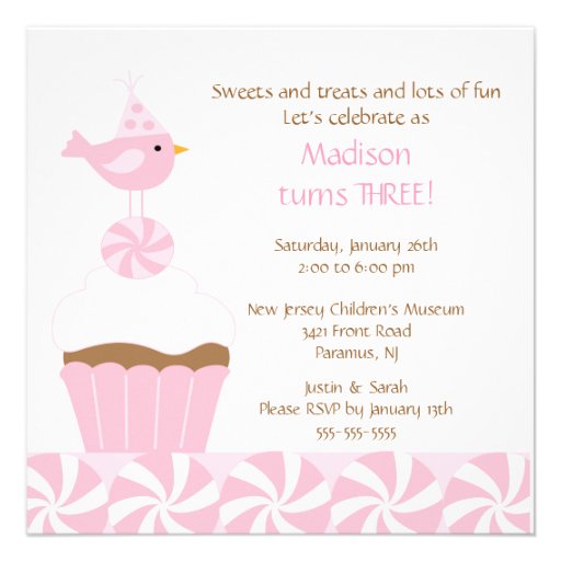 Sweet Cupcake Birdie Birthday Invitation