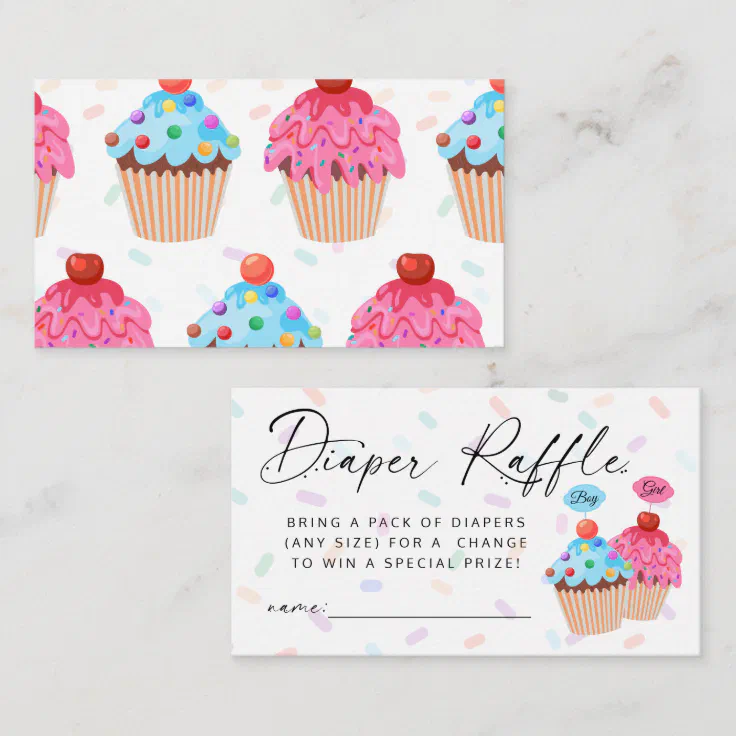 Sweet Cupcake Gender Reveal Diaper Raffle Ticket Enclosure Card Zazzle