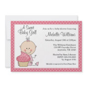 Sweet Cupcake Pink Polka Dot Girl Baby Shower Custom Announcements