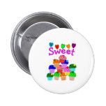 "Sweet" Cupcake Stack with Bright Hearts Pinback Button