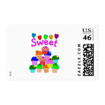 "Sweet" Cupcake Stack with Bright Hearts Postage