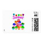 "Sweet" Cupcake Stack with Bright Hearts postage