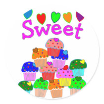 "Sweet" Cupcake Stack with Bright Hearts stickers