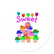 "Sweet" Cupcake Stack with Bright Hearts stickers