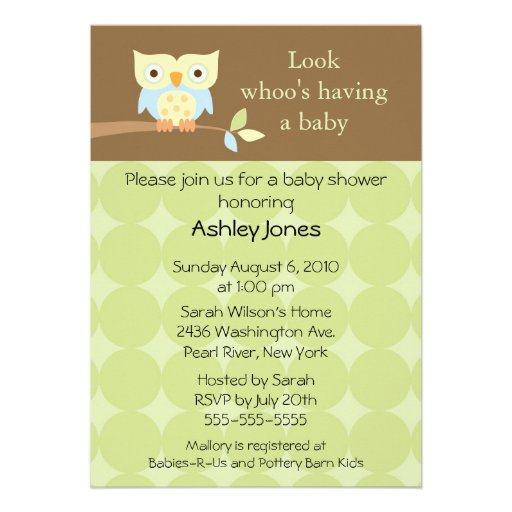Sweet Cute Owl Neutral Baby Shower Announcements