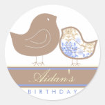 Sweet Damask Chicks Blue Birthday Label Sticker