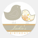 Sweet Damask Chicks Yellow Birthday Label Sticker