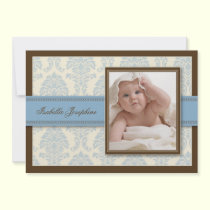 Sweet Damask Chocolate Birth Announcement (blue) invitations