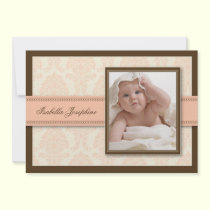 Sweet Damask Chocolate Birth Announcement (peach) invitations