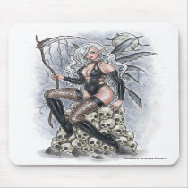 sweet, death, dead, fairy, fae, faeries, faery, gothic, goth, vampire, succubus, grim, reaper, pinup, sexy, woman, girl, lady, moon, skull, dark, fantasy, punk, emo, sketch, black, white, illustration, zerick, devil, queen, monster, delphine, levesque, demers, anime, manga, drawing, vampires, Mouse pad with custom graphic design