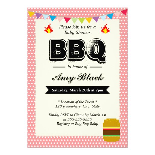 Sweet Dots Pink Baby Shower BBQ Party Invitations