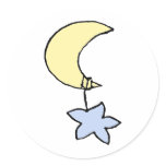 Sweet dreams - baby moon & star round sticker