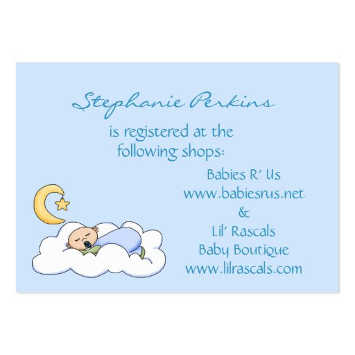 Sweet Dreams Baby Registry Cards Business Card Templates (front side)