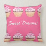 Sweet Dreams Girls Pink Cupcakes Sleepover Throw Pillow