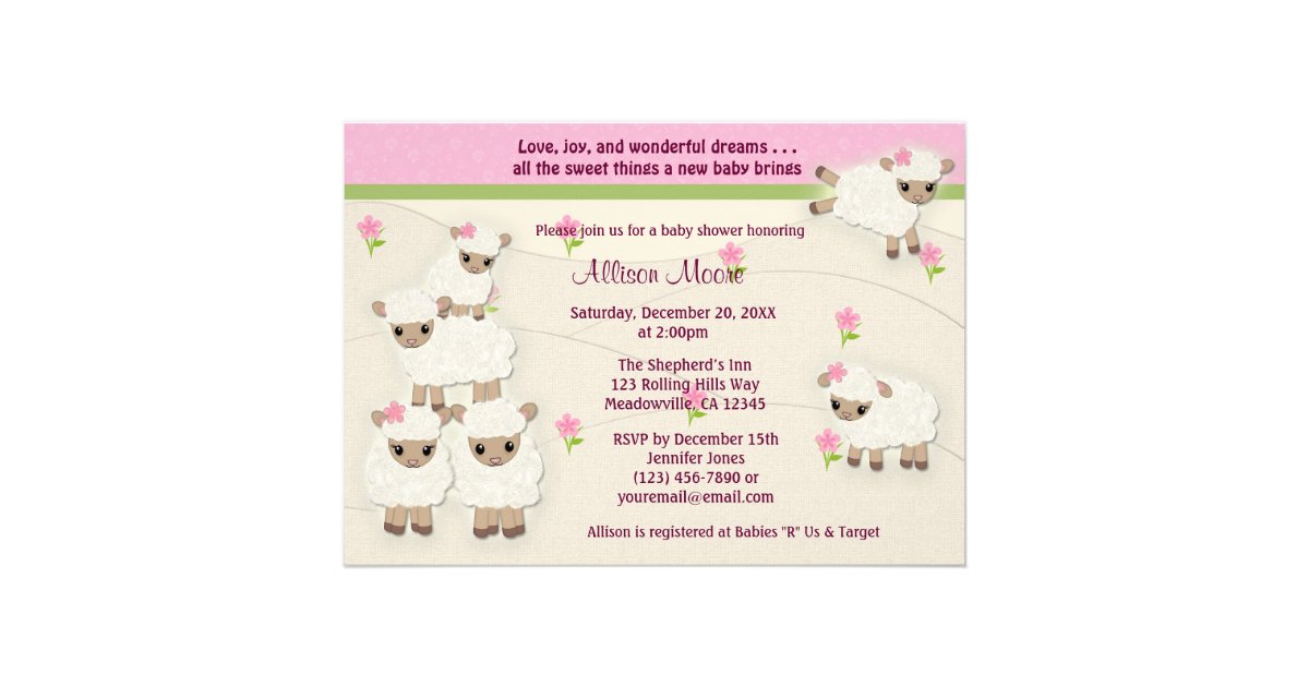Sweet Dreams Lamb Baby Shower Invitation Girl Sdk