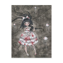 sweet, dreams, gothic, lolita, medusa, squid, tentacles, doll, victorian, girl, sea, monster, zombie, vampire, fairy, goth, punk, low, brow, lowbrow, dark, fantasy, horror, blood, bloody, jelly, fish, jellie, octopus, painting, zerick, delphine, levesque, demers, zombies, Postcard with custom graphic design