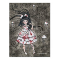 sweet, dreams, gothic, lolita, medusa, squid, tentacles, doll, victorian, girl, sea, monster, zombie, vampire, fairy, goth, punk, low, brow, lowbrow, dark, fantasy, horror, blood, bloody, jelly, fish, jellie, octopus, painting, zerick, delphine, levesque, demers, zombies, Cartão postal com design gráfico personalizado