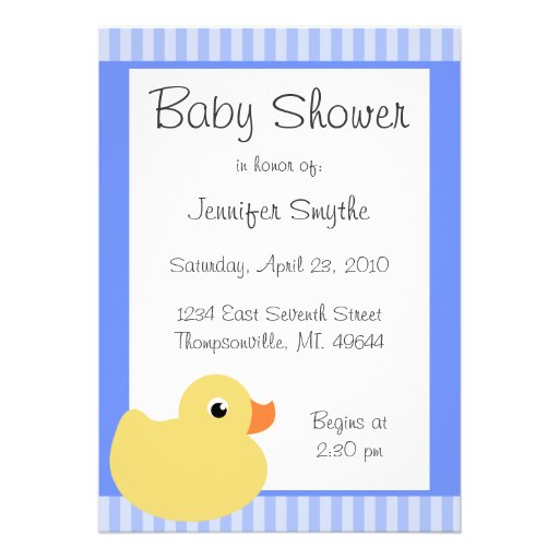 Sweet Ducky Blue Baby Shower Invitations (front side)